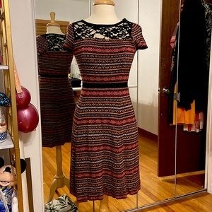 Sweater dress with lace cutout chest and back